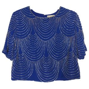 ASOS Lace & Beads Beaded Royal Blue Open Back Top
